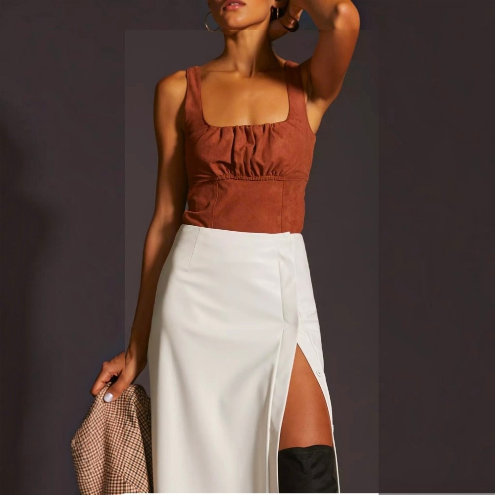 Pilcro Faux Suede Ruched Tank Top Womens XS Y2K Anthro Festival Boho Corset